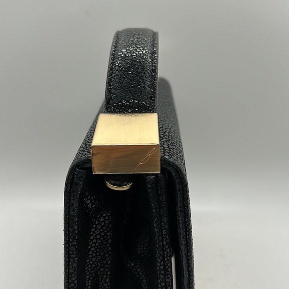 Brian Atwood Gorgeous Vintage Black Leather Evening Clutch Purse Bag ❤️❤️ - Picture 10 of 11